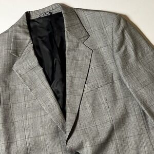 Fierte Italy Wool Blend Blazer Size 44R Gray Glen Check Suit Jacket Sport Coat
